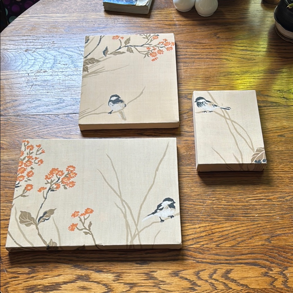 Bird and Floral Fabric Wall Art Set